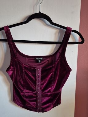 True Religion Velvet Cropped Tank Top in Burgundy